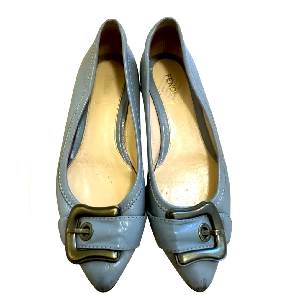 Fendi Blue Leather Flats with Buckle
